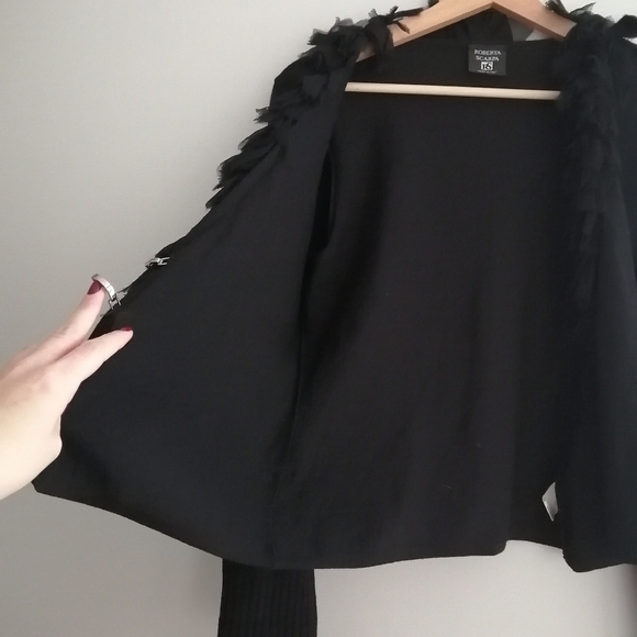 Roberta Scarpa Virgin Wool Cardigan with Silk Ruffle Trim Italian Luxury 12 (46) - Picture 5 of 16